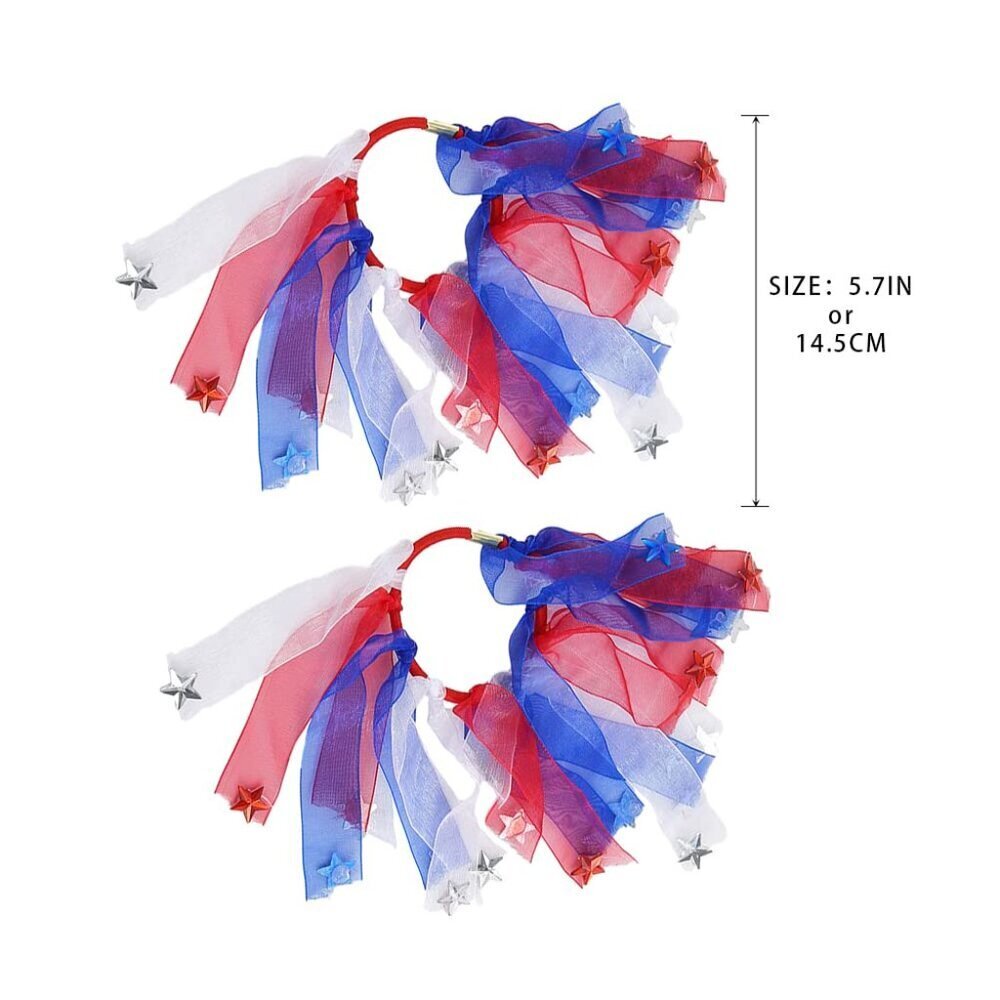 American Flag Hair Ties Red White Blue Elastic 2 Pack Patriotic Summer - Picture 7 of 7